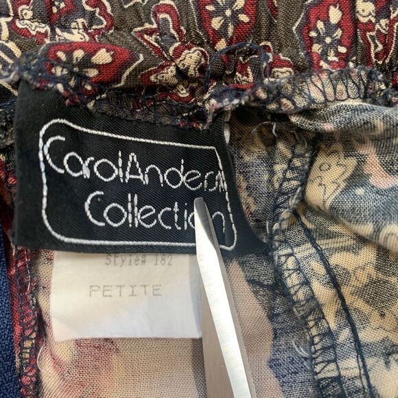 Vintage 80s Midi Skirt Patchwork Navy Blue Burgundy Floral OOAK Custom Metallic - Picture 6 of 11